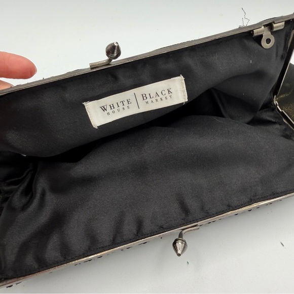 Vintage White House Black Market Sequin Embroidered Floral Kiss Lock Clutch Bag - Picture 6 of 6